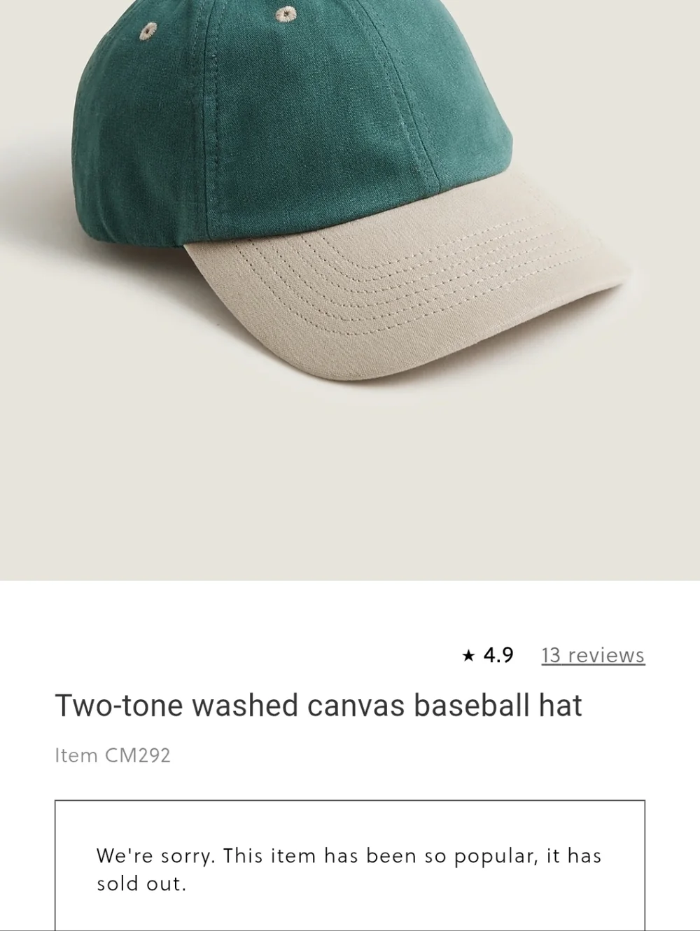 J.Crew Two-tone washed canvas baseball hat Graffiti Green Beige BNWT RETIRED